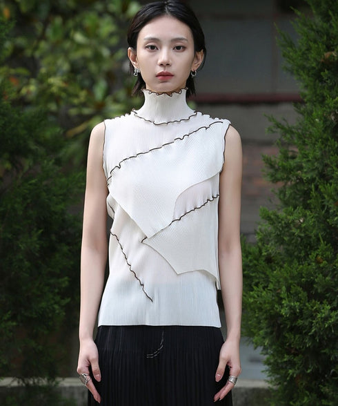 Stand Collar Pleated Top